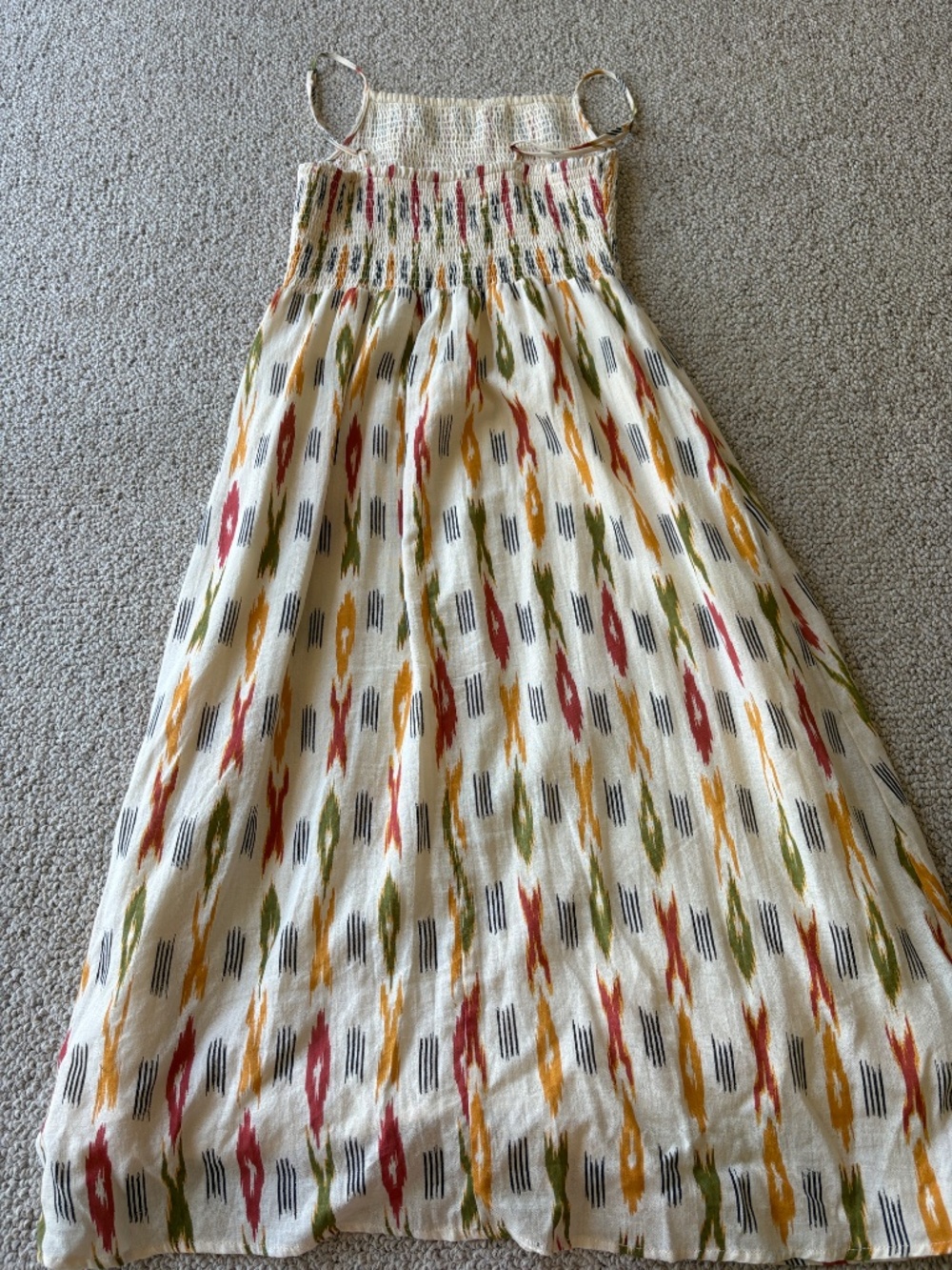 Boho Ikat Smocked Cotton Maxi Dress Medium Cottagecore Festival Coquette Chic - Picture 8 of 11
